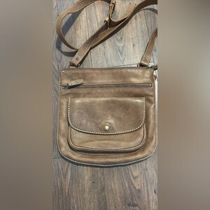 Brown Leather Roots Crossbody Bag